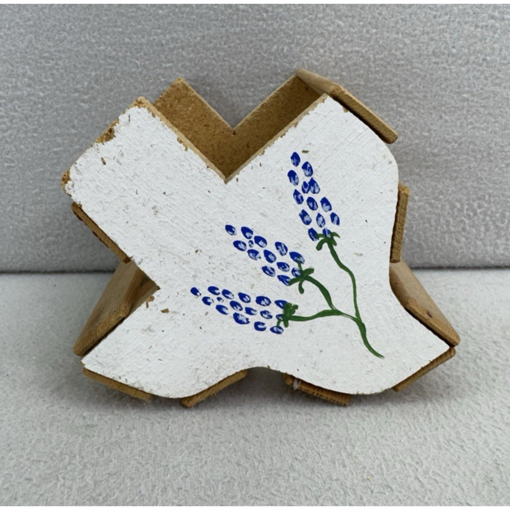 Rustic Texas CD Basket Hand Painted Bluebonnets Wood Holder Country Decor VTG